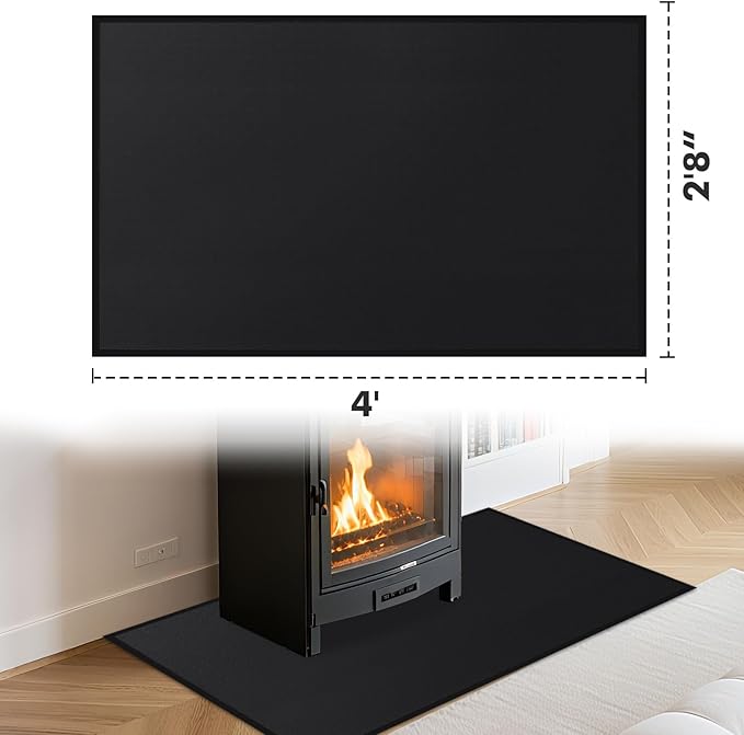 Hearth Rugs for Fireplaces Fire Resistant, 48 x 32 x 0.04 inch Fireproof Fireplace Mat Hearth Rug, Hearth Pads for Wood Stove Fireplace Indoor Outdoor, Protect Floors Carpets from Sparks Embers-Black