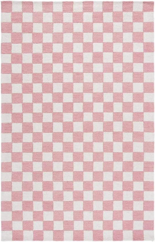 SAFAVIEH Area Rug 6x9 - Ebony Collection - Pink & Ivory, Handmade Wool, Checkered Design, Ideal for Living Room, Bedroom, Dining Space (EBN175U)