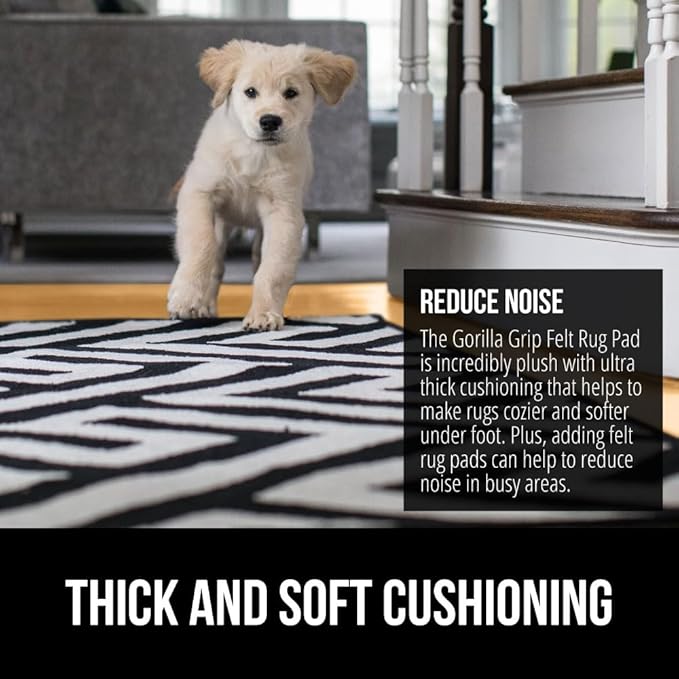 GORILLA GRIP Felt with Rubber Stay in Place Slip Resistant Rug Pad, 1/8 inch Thick, 3x5 FT Protective Padding Under Area Rugs, Cushioned Gripper Pads, Carpet Runners, Hardwood Floors Protection