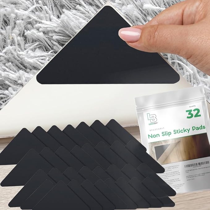 Ledgebay Rug Pad Grippers for Area Rugs - Multi Pack Reusable, No Skid, Washable, Anti-Slip, Rug Pad Gripper for Hardwood Floors and Tile with Double-Sided, Self Adhesive to Keep Area Rugs Flat (32)