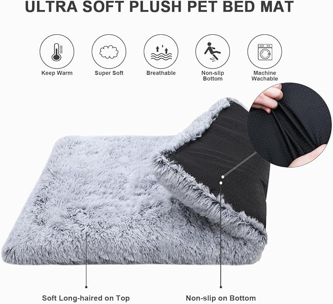 Vonabem Large Dog Bed Crate Pad 36 inch, Washable Pet Beds Medium Small Sized Dogs, Deluxe Plush Warm Anti-Slip Puppy Mats for Sleeping, Soft Kennel Pads 35 * 23 inch Grey