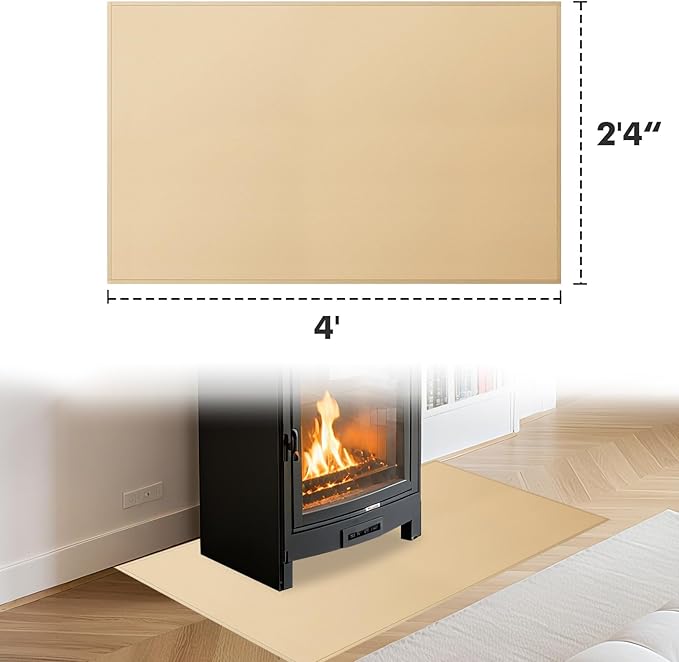 Hearth Rugs for Fireplaces Fire Resistant, 48 x 28 x 0.04 inch Fireproof Fireplace Mat Hearth Rug, Hearth Pads for Wood Stove Fireplace Indoor Outdoor, Protect Floors Carpets from Sparks Embers-Khaki