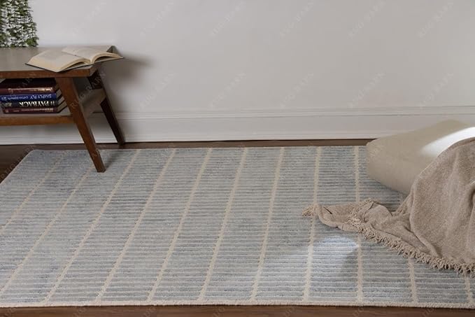 Capitola Hand-Tufted Wool Rug 5x5 Ft (Round) Blue Coastal, Rustic Area Carpet for Bedroom Living Room, Textured Natural PB Style, Soft Wool Accent Mat