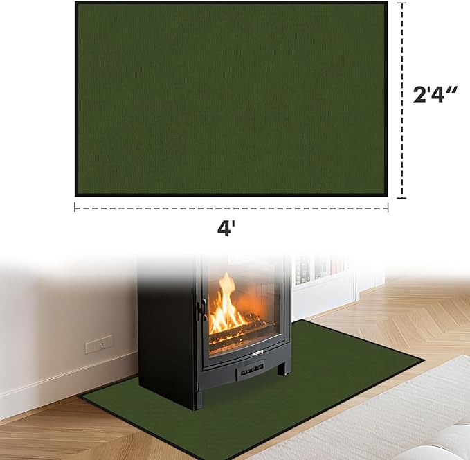 Hearth Rugs for Fireplaces Fire Resistant, 48 x 28 x 0.04 inch Fireproof Fireplace Mat Hearth Rug, Hearth Pads for Wood Stove Fireplace Indoor Outdoor, Protect Floors Carpets from Sparks Embers-Green