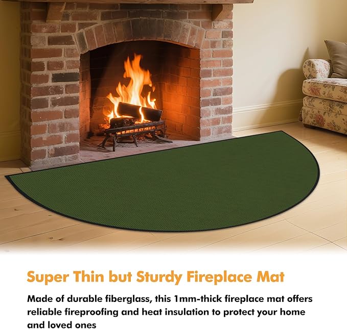Hearth Rugs for Fireplaces Fire Resistant, 59 x 32 inch Fireproof Fireplace Mat Hearth Rug, Hearth Pads for Wood Stove Fireplace Indoor Outdoor, Protect Floors Carpets from Sparks Embers-Green, 1mm