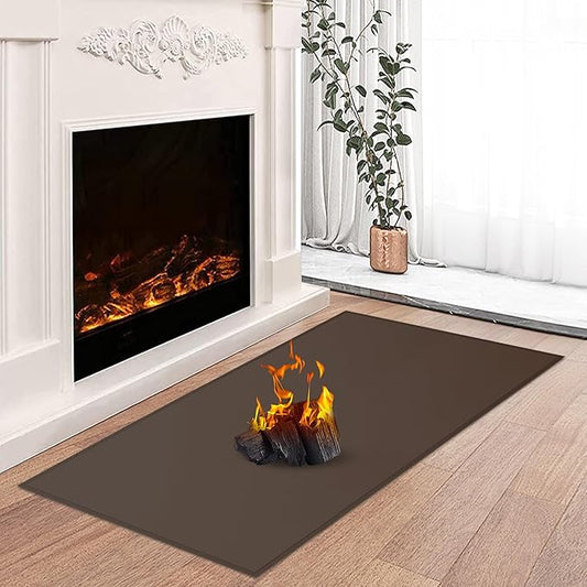 Hearth Rugs for Fireplaces Fire Resistant, 42 x 24 x 0.04 inch Fireproof Fireplace Mat Hearth Rug, Hearth Pads for Wood Stove Fireplace Indoor Outdoor, Protect Floors Carpets from Sparks Embers-Brown