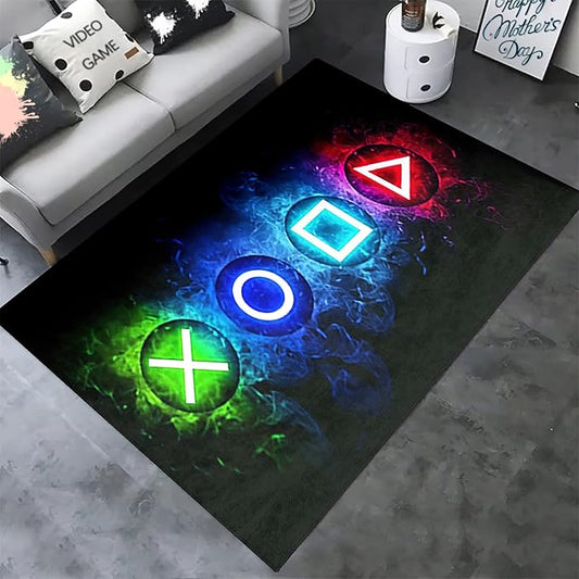 Video Game Rug - Gaming Rug for Boys Room Video Games Bedroom Carpet for Teens Gaming Room Decor Gamer Room Decor for Boys Gamer Carpet for Kids Bedroom,Black