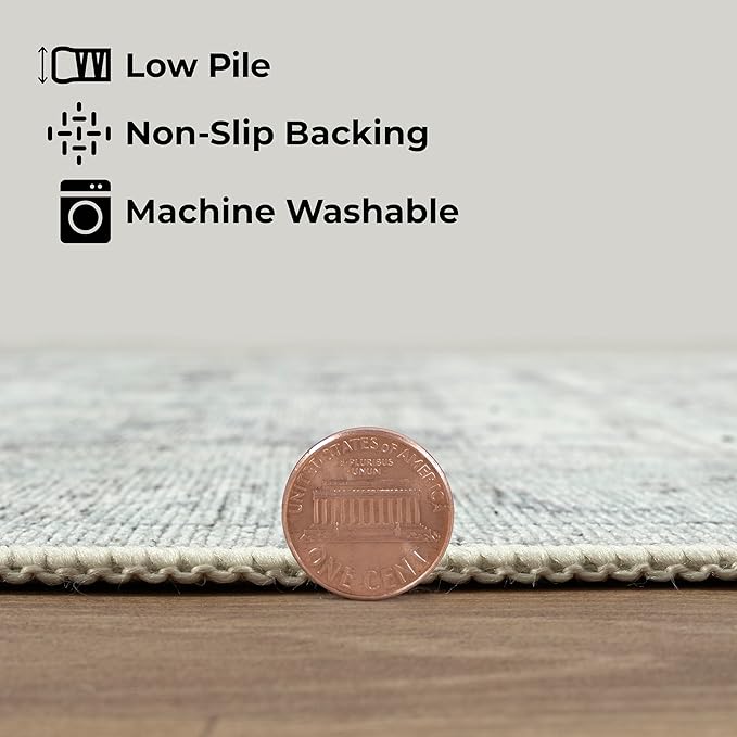 GLN Rugs Bohemian Collection - Machine Washable Area Rug, Bohemian Vintage, Non Slip, Low Pile Chenille Rug, Living Room, Bedroom, Bathroom Rug (9'x12' Beige and Gray)