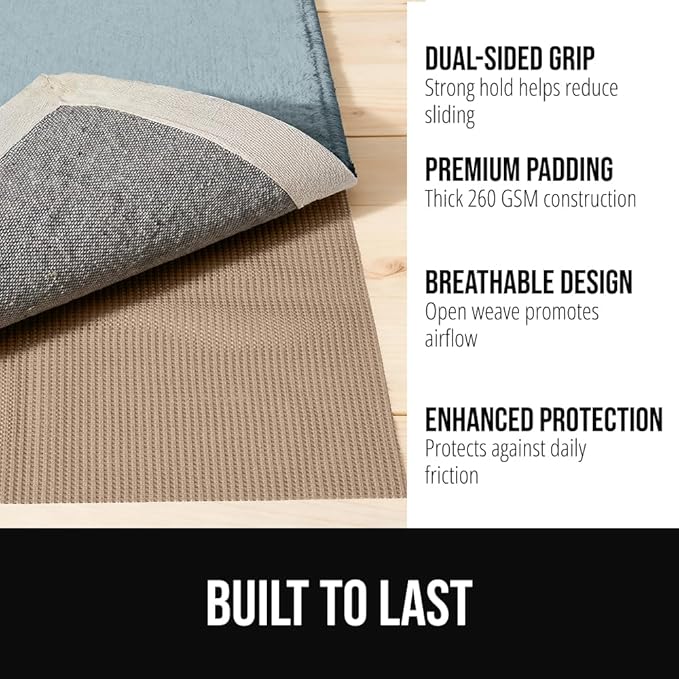 GORILLA GRIP Premium Dual Sided Extra Thick 8x10 Rug Gripper Pad for Hardwood Floors, Breathable Slip Resistant Pad Grips Under Carpet Area Rugs for Hard Surface Floor Protection, Easy Trim Mats Beige