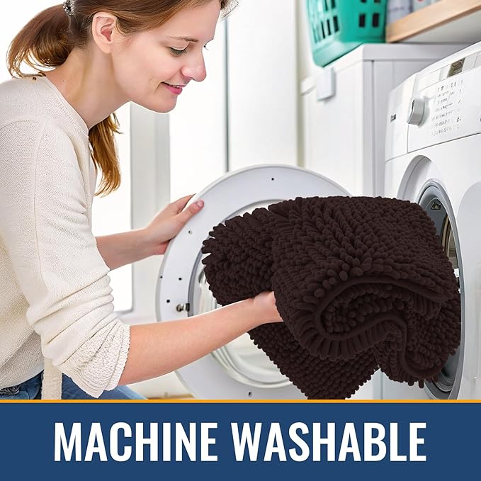 Arotive Bathroom Rugs 44x24, Extra Soft Absorbent Shaggy Chenille Bath Rugs, Machine Washable Rubber Backing Non-Slip Bath Mats for Bathroom Floor Tub and Shower, Home Decor Accessories, Brown