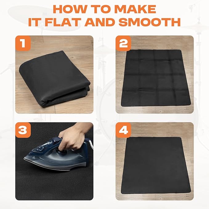 5.2Ft x 6.5Ft Drum Mat Drum Carpet Tightly Woven Fabric Drum Rug with Non-Slip Grip Bottom Roll of 35 Square Feet, Black