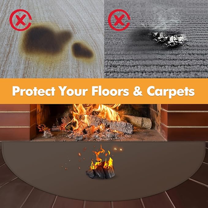 Hearth Rugs for Fireplaces Fire Resistant, 42 x 24 inch Fireproof Fireplace Mat Hearth Rug, Hearth Pads for Wood Stove Fireplace Indoor Outdoor, Protect Floors Carpets from Sparks Embers-Brown, 1mm