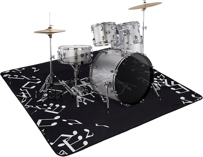5.3Ft x 6.6Ft Drum Mat Drum Carpet Tightly Woven Fabric with Non-Slip Grip Bottom Drum Rug for Bedroom, Studio, Apartment, Soundproof, Roll of 35 Square Feet (White Drum Stand)