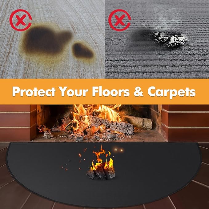 Hearth Rugs for Fireplaces Fire Resistant, 2'7.5" x 3'11.2" Fireproof Fireplace Mat Hearth Rug, Hearth Pads for Wood Stove Fireplace Indoor Outdoor, Protect Floors Carpets from Sparks Embers, Black