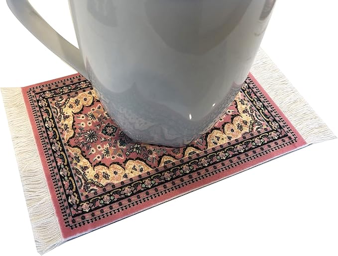 3-Piece Carpet-Style Desk Set – Pink Mouse Pad, Mini Rug Coaster & Bookmark, Colorful Elegant Office Accessories, Novelty Gift