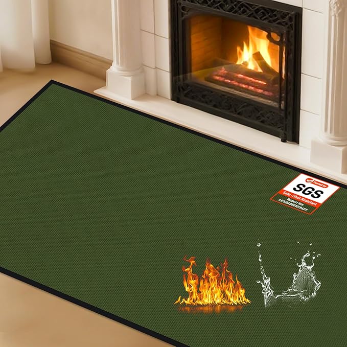 Hearth Rugs for Fireplaces Fire Resistant, 42 x 24 x 0.04 inch Fireproof Fireplace Mat Hearth Rug, Hearth Pads for Wood Stove Fireplace Indoor Outdoor, Protect Floors Carpets from Sparks Embers-Green