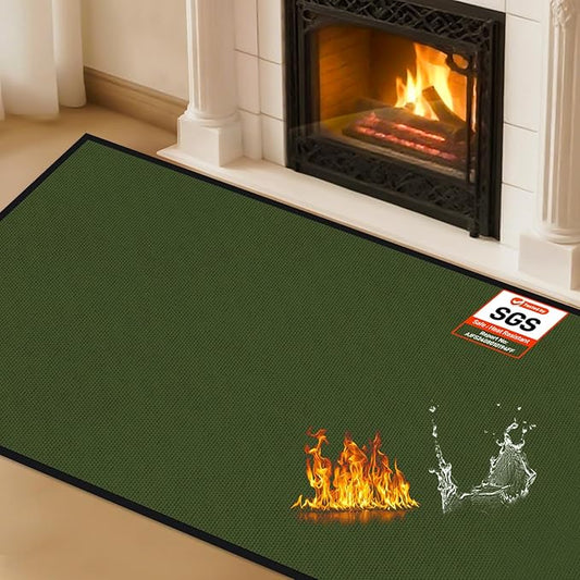 Hearth Rugs for Fireplaces Fire Resistant, 42 x 24 x 0.04 inch Fireproof Fireplace Mat Hearth Rug, Hearth Pads for Wood Stove Fireplace Indoor Outdoor, Protect Floors Carpets from Sparks Embers-Green