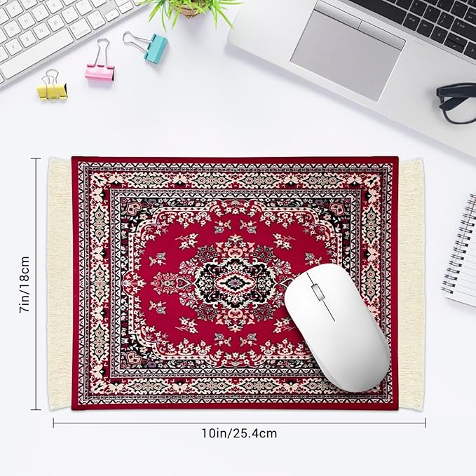 Persian Carpet Style Mouse Pad Oriental Vintage Bohemian Rug Desk Pad Miniature Mouse Mat Coaster Table Décor for Office Home (Color_15)