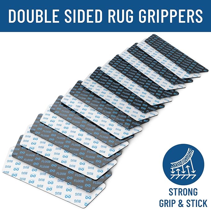 Everlasting Comfort Area Rug Gripper for Hardwood Floors - No Damage Non Slip Rug Pads, Floor to Carpet Tape for Holding Rugs in Place, Washable and Reusable, Double Sided Anti Slip Tape - 12 Pack