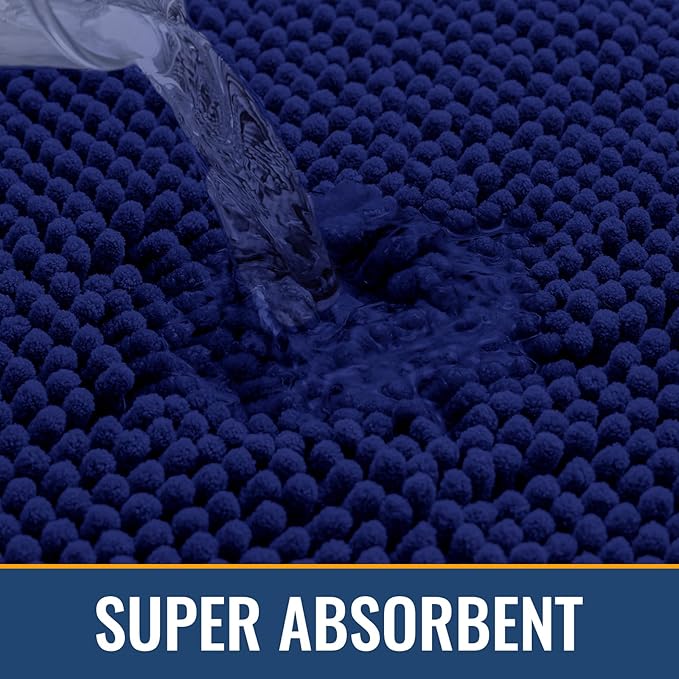 Arotive Bathroom Toilet Rugs U Shaped 24x24, Extra Soft Absorbent Shaggy Chenille Contour Bath Rugs for Toilet, Machine Washable Non-Slip Contoured Bath Mats, Navy