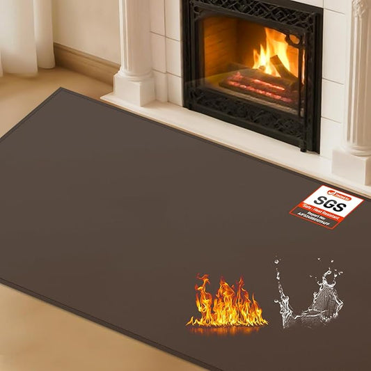 Hearth Rugs for Fireplaces Fire Resistant, 48 x 28 x 0.04 inch Fireproof Fireplace Mat Hearth Rug, Hearth Pads for Wood Stove Fireplace Indoor Outdoor, Protect Floors Carpets from Sparks Embers-Brown