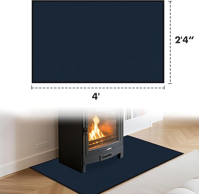 Hearth Rugs for Fireplaces Fire Resistant, 48 x 28 x 0.04 inch Fireproof Fireplace Mat Hearth Rug, Hearth Pads for Wood Stove Fireplace Indoor Outdoor, Protect Floors Carpets from Sparks Embers-Blue