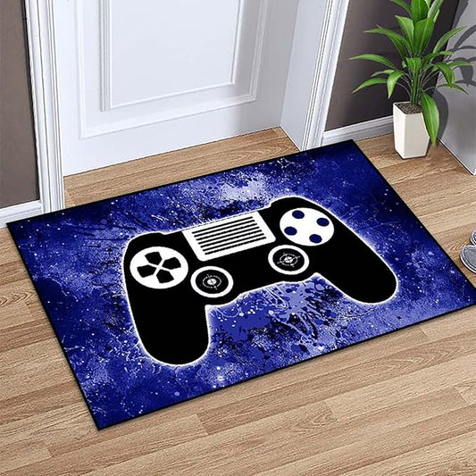 Blue Gaming Area Rugs Game Gamepad Carpets for Gamer Boys Teens 3D Printed Large Floor Mats for Bedroom Dining Room Living Room Decor Playroom