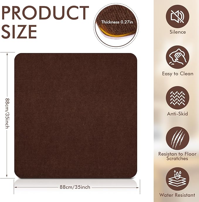Recliner Pads for Hardwood Floors Non Skid, 35"x35" Furniture Floor Mats for Carpet, Anti Slide Office Chair Mat for Floor Protector, Chairs Recliner Rug Non Slip Recliner Grippers (1 Pack Coffee)
