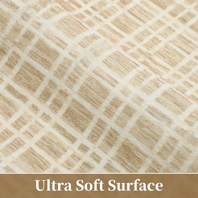 Living Room Rug 5x7 Area Rugs Washable Bedroom Rug Modern Plaid Neutral Area Rug Non Slip Throw Rugs Farmhouse Soft Faux Wool Low Pile Stain Resistant Carpet for Dining Room 5'x7' Yellow