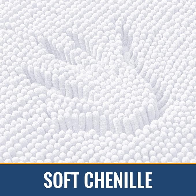 Arotive Bathroom Rugs 34x21, Extra Soft Absorbent Shaggy Chenille Bath Rugs, Machine Washable Rubber Backing Non-Slip Bath Mats for Bathroom Floor Tub and Shower, Home Decor Accessories, White