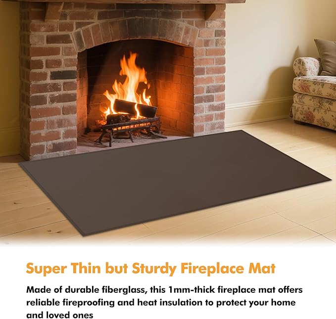 Hearth Rugs for Fireplaces Fire Resistant, 59 x 32 x 0.04 inch Fireproof Fireplace Mat Hearth Rug, Hearth Pads for Wood Stove Fireplace Indoor Outdoor, Protect Floors Carpets from Sparks Embers-Brown