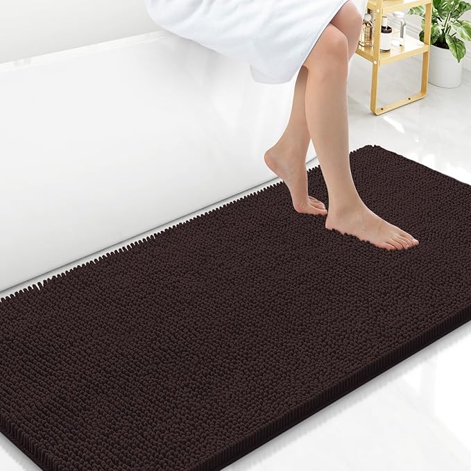 Arotive Bathroom Rugs 47x24, Extra Soft Absorbent Shaggy Chenille Bath Rugs, Machine Washable Rubber Backing Non-Slip Bath Mats for Bathroom Floor Tub and Shower, Home Decor Accessories, Brown