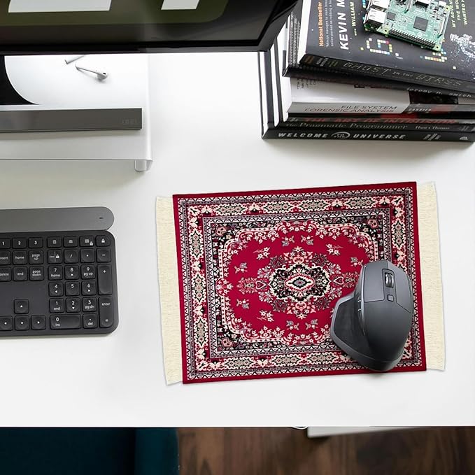 Persian Carpet Style Mouse Pad Oriental Vintage Bohemian Rug Desk Pad Miniature Mouse Mat Coaster Table Décor for Office Home (Color_15)