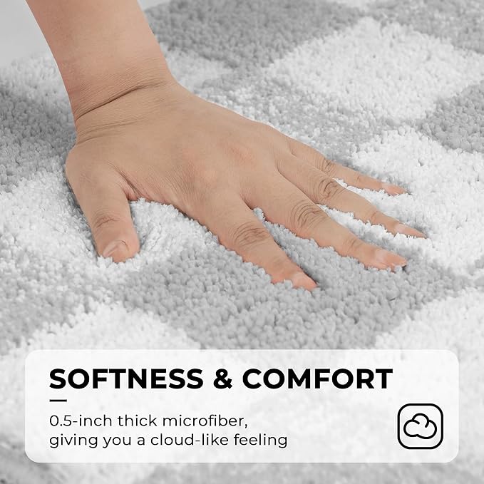 GRANNY SAYS Checkered Grey Bathroom Rugs, 32" x 20", Non-Slip Bath Mats for Bathroom, Plush Shag Absorbent Microfiber Ultra Soft Bath Mat, Cute Washable Rug for Tub, Shower, Bedroom