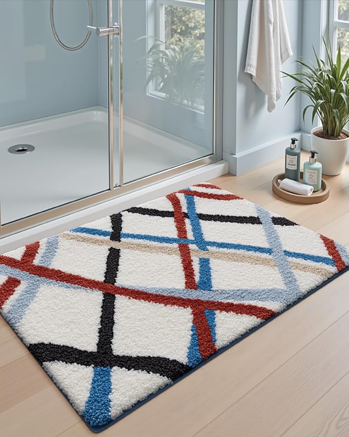 DEXI Striped Bath Mats for Bathroom 43x24, Washable Absorbent Bathroom Rugs with Non Slip Backing, Extra Soft Plush Microfiber Shower Rugs for Tub, Floor, Sink, Colorful