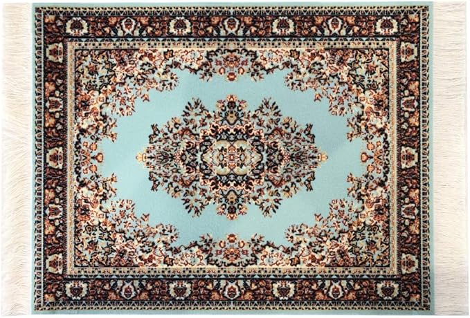 3-Piece Carpet-Style Desk Set – Turquoise Mouse Pad, Mini Rug Coaster & Bookmark, Colorful Elegant Office Accessories, Novelty Gift