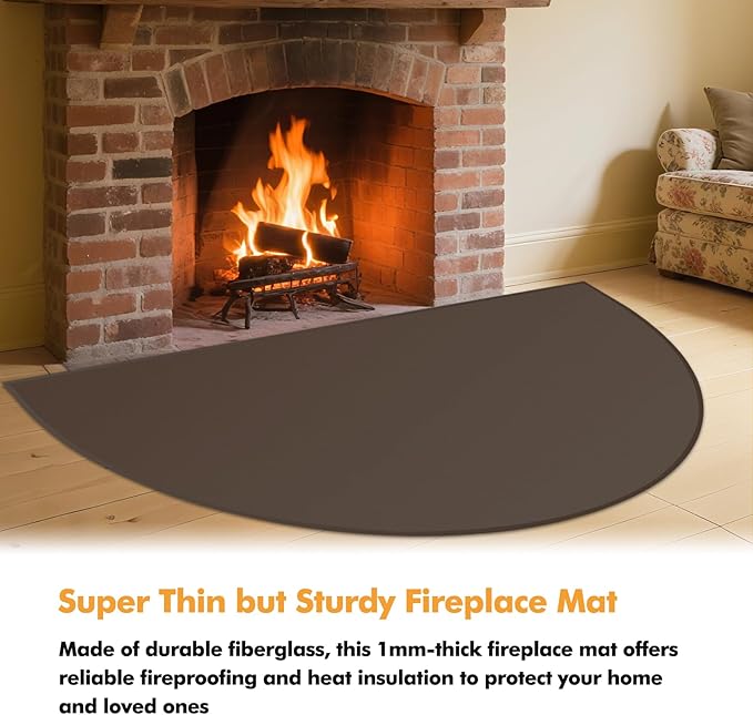 Hearth Rugs for Fireplaces Fire Resistant, 42 x 24 inch Fireproof Fireplace Mat Hearth Rug, Hearth Pads for Wood Stove Fireplace Indoor Outdoor, Protect Floors Carpets from Sparks Embers-Brown, 1mm