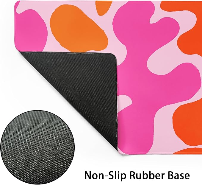 Pink Orange Cute Gaming Mouse Pad Extended 3XL Kawani Preppy Abstract Modern Geographic Large Desk Mat Mousepad Non-Slip Rubber Base Stitched Edge Long Desk Pad for Desktop Office PC,47.2x23.6 Inch