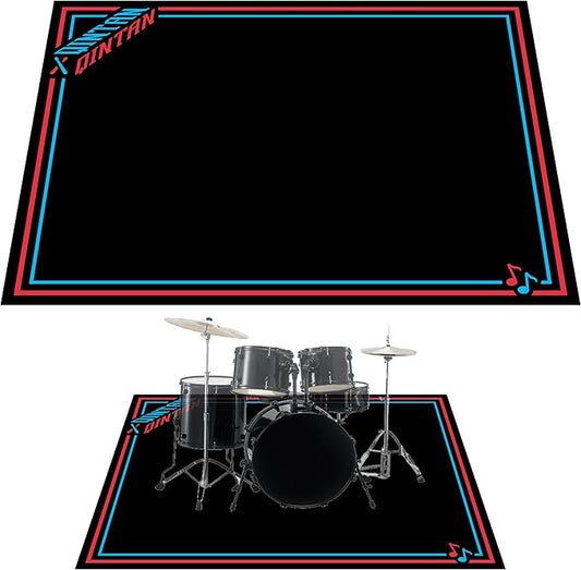 Drum Rug, Drum Mat with Non-Slip Grip Bottom(4x5.3Ft), Drum Carpet for Noise Reduction, Pad for Jazz Drum & Electric Drum Set, Ideal Gift for Drummers, Drum Accessories, 47x63in, Red & Blue