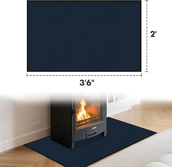 Hearth Rugs for Fireplaces Fire Resistant, 42 x 24 x 0.04 inch Fireproof Fireplace Mat Hearth Rug, Hearth Pads for Wood Stove Fireplace Indoor Outdoor, Protect Floors Carpets from Sparks Embers-Blue