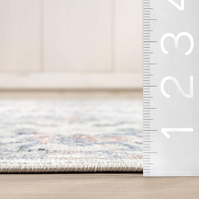 Nuloom SpinClean Everlee Blue/Ivory, 9' x 12', Vintage Medallion, Soft and Cozy, High Traffic, Stain Resistant, Easy Clean, Durable, Machine Washable Area Rug for Bedroom, Living Room, Dining, Foyer