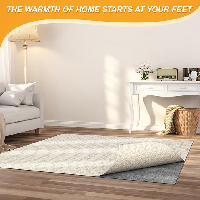 Non Slip Felt Rubber Rug Pad, Thick Felt Rug Pads for Hardwood Floors, Under Area Rugs Protective Cushion Pads for Carpet, Felt and Rubber Underpad for Home Place Surface Safe (Grey, 2' x 6')