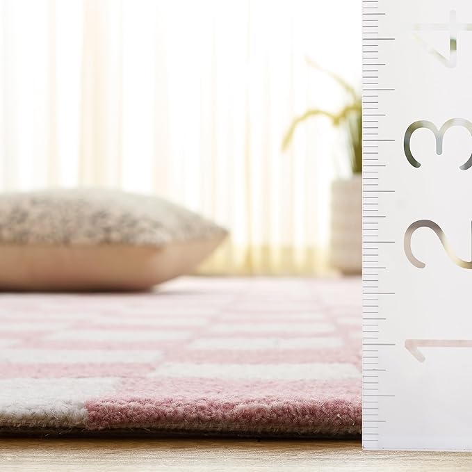 SAFAVIEH Ebony Collection Runner Rug - 2'3" x 8', Pink & Ivory, Handmade Wool, Checkered Pattern, Ideal for Living Room, Hallway, Foyer, Bedroom (EBN175U-28)