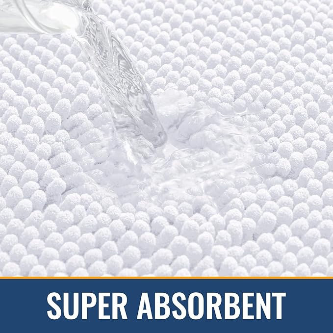 Arotive Bathroom Rugs 34x21, Extra Soft Absorbent Shaggy Chenille Bath Rugs, Machine Washable Rubber Backing Non-Slip Bath Mats for Bathroom Floor Tub and Shower, Home Decor Accessories, White