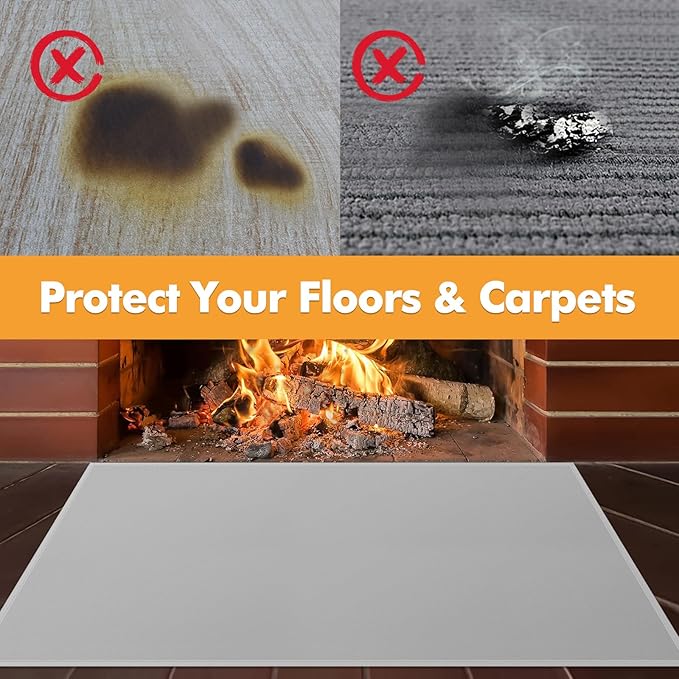 Hearth Rugs for Fireplaces Fire Resistant, 48 x 28 x 0.04 inch Fireproof Fireplace Mat Hearth Rug, Hearth Pads for Wood Stove Fireplace Indoor Outdoor, Protect Floors Carpets from Sparks Embers-Grey
