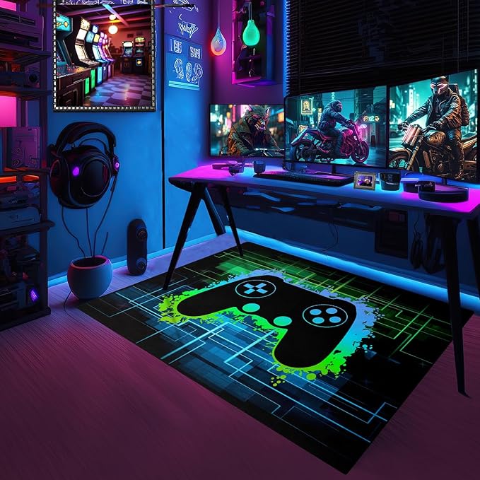 Gamer Rug for Boys Room - Video Game Rugs for Kids Bedroom Gaming Rugs for Gaming Room Gamer Decor for Boys Room Game Carpet for Playrooms,3'×5'
