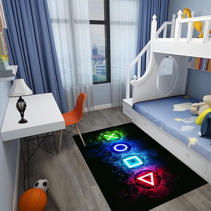 Video Game Rug - Gaming Rug for Boys Room Video Games Bedroom Carpet for Teens Gaming Room Decor Gamer Room Decor for Boys Gamer Carpet for Kids Bedroom,Black