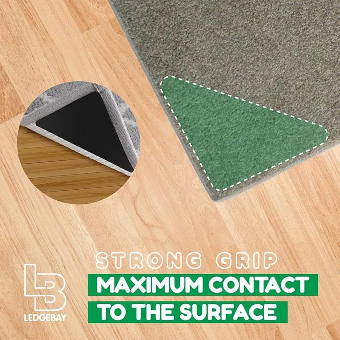Ledgebay Rug Pad Grippers for Area Rugs - Multi Pack Reusable, No Skid, Washable, Anti-Slip, Rug Pad Gripper for Hardwood Floors and Tile with Double-Sided, Self Adhesive to Keep Area Rugs Flat (4)