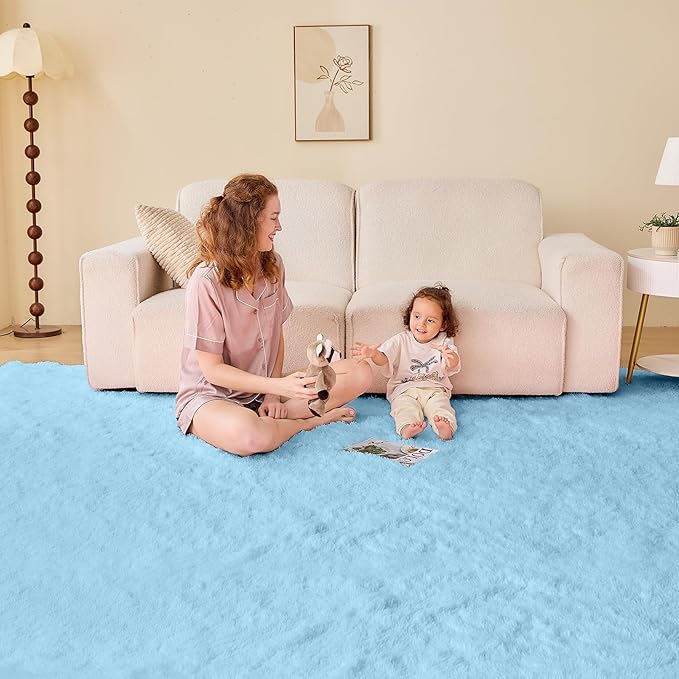 OPPODREAM 5x7 Light Blue Rugs for Bedroom, Ultra-Soft Fluffy Area Rugs for Living Room, 5 x 7 Shag Carpet for Nursery, Kids, Girl, Boy, Baby, Plush, Fuzzy, Shaggy, Cute Home Decor