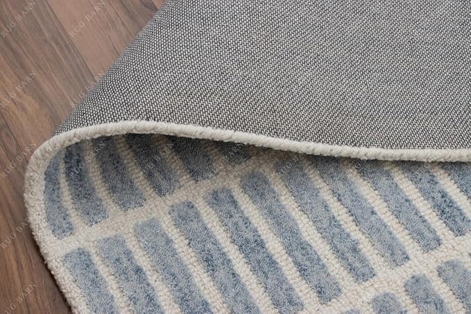 Capitola Hand-Tufted Wool Rug 5x5 Ft (Square) Blue Coastal, Rustic Area Carpet for Bedroom Living Room, Textured Natural PB Style, Soft Wool Accent Mat